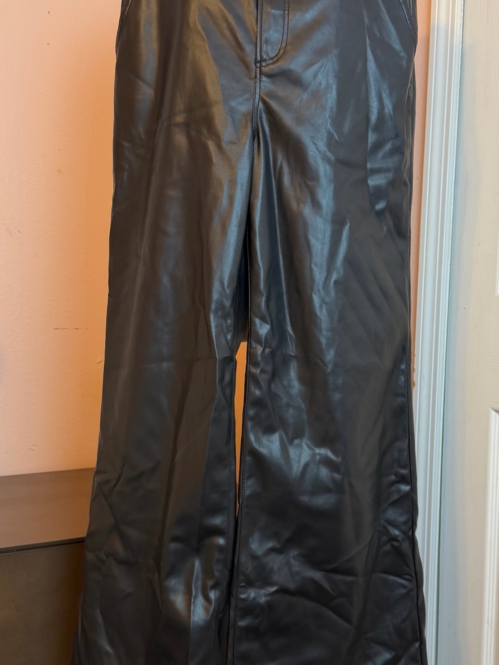 Pistola Lana Black Faux Leather Women’s Wide-Leg Pants